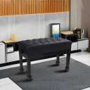 Adjustable Duet Piano Bench with Storage,Heavy Duty Wooden Double Keyboard Piano Bench Seat with PU Leather Cushion,Black