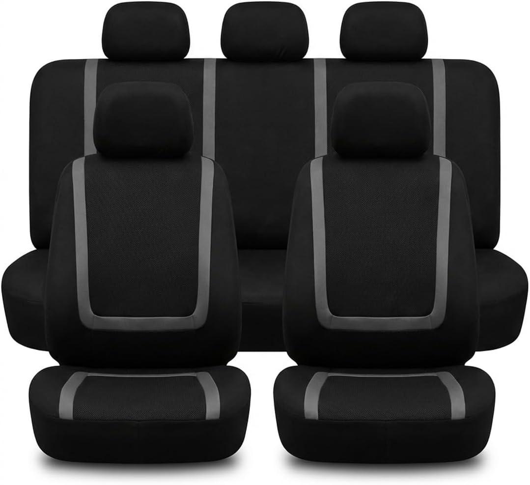 9PCS Car Seat Covers Full Set, Breathable Comfort Auto Front & Rear Seat Split Protector with Headrest Cover, All-Season Vehicle Seats Decoration Accessories for Sedan, Truck, SUV (Gray)