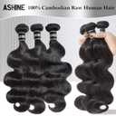 ASHINE Human Hair Bundles Body Wave, Unprocessed Cambodian Raw Hair Bundles for Women Natural Black 20 22 24 Inch, Keep Soft and Silky After Multiple Washes