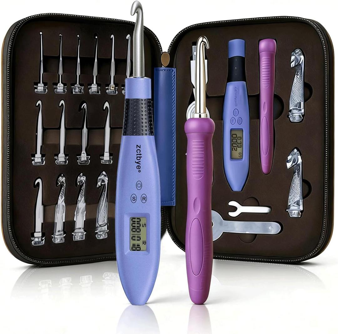 Crochet Hook with 18 Different Size for Stitch & Row Counter Light Up Interchangeable Crochet Needle Ergonomic Crochet Hooks with 2 Levels Light up Crochet Hook Set