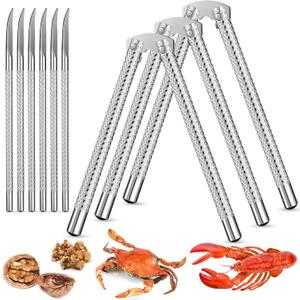 9 Pieces Nut Cracker Tool with 3 Nut Crackers and 6 Picks Stainless Steel Nutcracker Metal Shell Cracker for Seafood Nuts