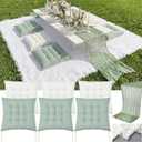 Hillsuren 8 Pcs Fit for 6 People 91 x 71'' Extra Large Outdoor Picnic Blanket with Sage Green Table Runner and Floor Pillow Cushion Fit for 6 People Picnic Wedding Birthday Baby Shower Backyard Decor