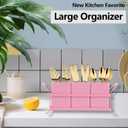 NelyBet Metal Silverware Caddy,3 Compartment Utensil Holder With Metal Rack,Utensil Caddy Flatware Cutlery Organizer for Countertop Party Picnic Camping Outdoor Pink