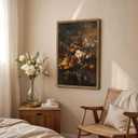 Framed Vintage Floral Wall Art，Gothic Moody Dark Flower Art Prints Painting，Victorian Canvas Fall Otanical Pictures Decor for Living Room Bedroom Diningroom 16x24 inch