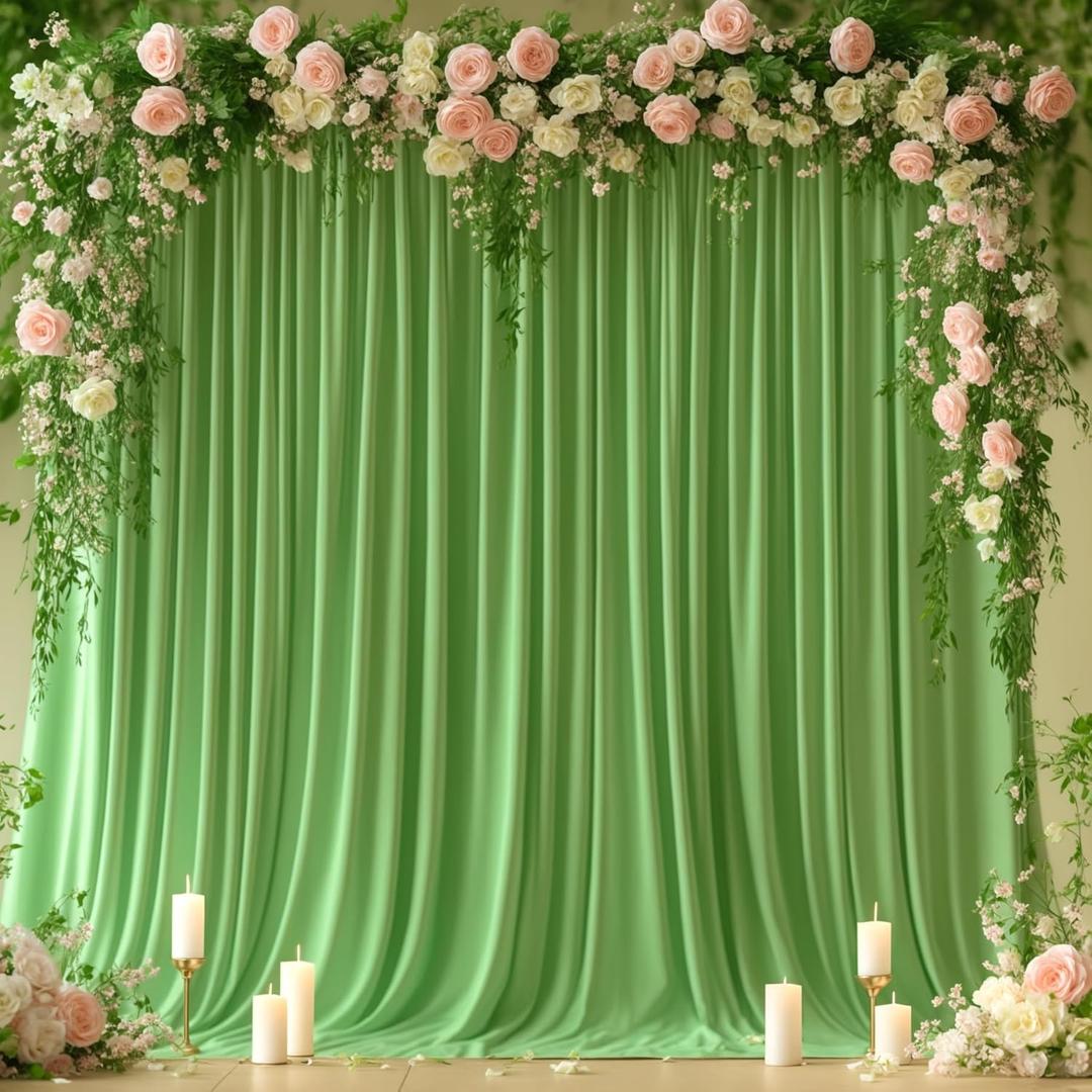 8x10FT Sage Green Backdrop Curtains for Wedding Parties, Wrinkle Free Polyester Photography Backdrop Drapes for Wedding Baby Shower Birthday Parties Stage Background Stand Decorations 4x10ft,2 Panels