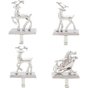 BIRDROCK HOME Reindeer & Santa Claus Stocking Holder Set for Mantle - Set of 4 - Christmas Decorations - Holiday Mantle Fireplace Topper - Decorative Metal Hanger for Stockings - Home Decor Stand
