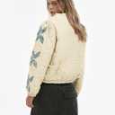 Gacaky Women's Lightweight Floral Embroidered Cropped Quilted Jacket Winter Warm Button Down Puffer Jacket Coat with Pockets (XXL)