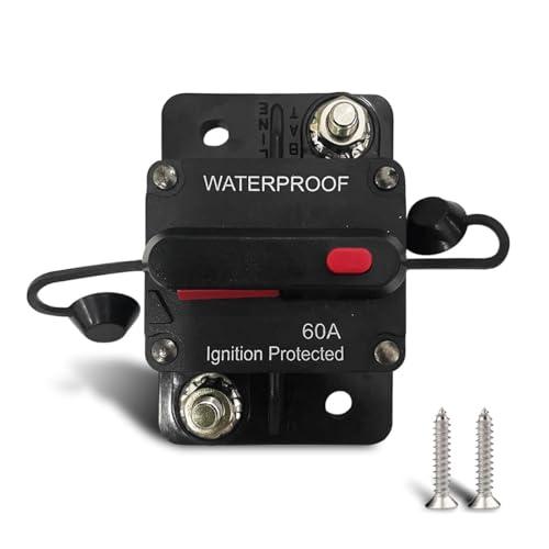 60Amp Circuit Breaker, DC 12V-48V Waterproof Inline Fuse with Manual Reset Switch, for Boat Trolling Motor Stabilizer Marine ATV Solar System Stereo Audio Trailer Vehicles Electronic Battery