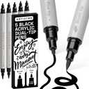 ARTISTRO 5 Black Acrylic Paint Markers - Paint Pens for Drawing, Brush + Fine Tips - For Fabric, Rock, Glass, Wood, DIY, Eggs - Art & Craft Supplies for Adults, Teens, Kids - Easter Basket Stuffers