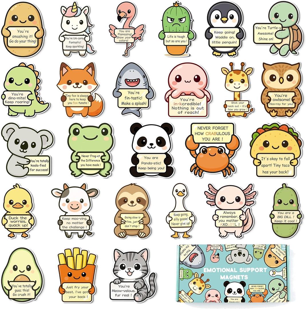 26PCS Emotional Support Animal Magnets for Fridge, Funny Magnetic Animals for Kids & Adults, Cute Locker Decorations for Girls Boys, Teacher Stickers for Classroom Rewards, Inspirational Gifts