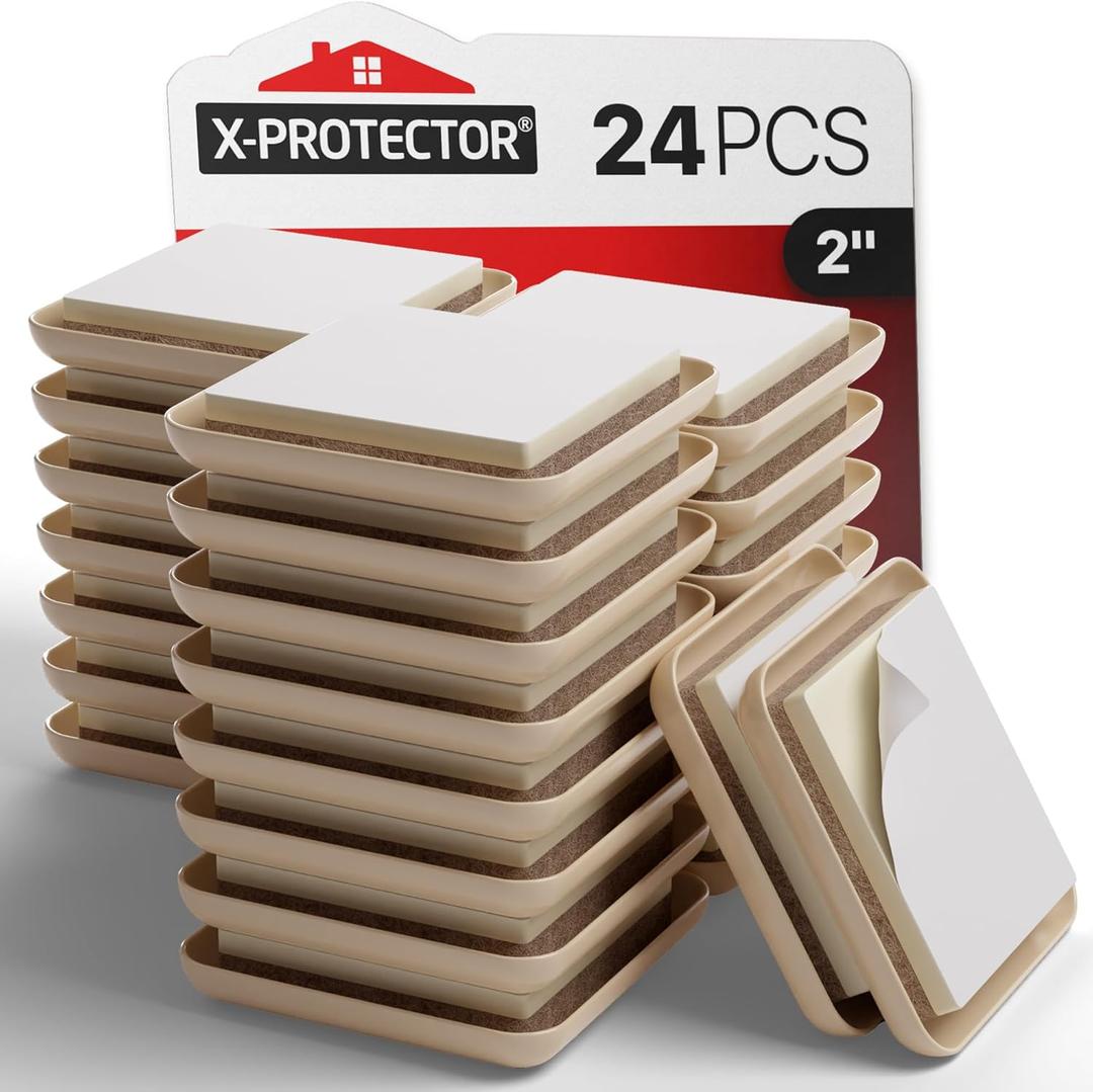 X-PROTECTOR Chair Sliders – 24 pcs 2" Furniture Sliders for Carpet – Self-Adhesive Furniture Moving Pads – Premium Chair Leg Floor Protectors – Slide Effortlessly with Chair Pads & Protect Floors!