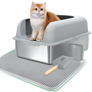 Pet Litter Box Stainless Steel Cat Litter Box, Large Metal Litter Box for Cats Rabbits, Rustproof, Non Stick Smooth Surface 24" L x 16" W x 7" H Cat Litter Pan(Dark Grey)
