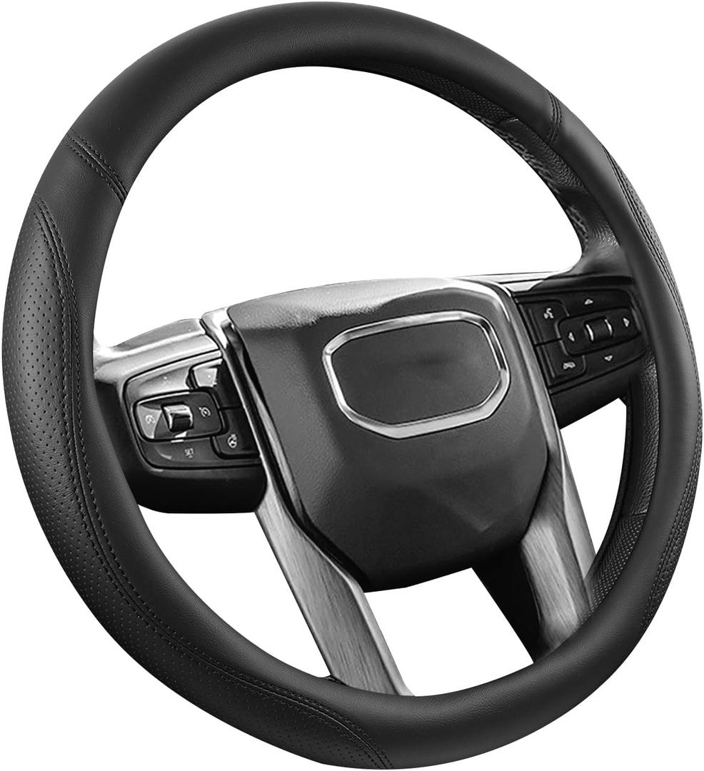 Car Steering Wheel Cover for Nissan - Round Shaped Steering Wheel Cover for Rogue Kicks Sentra Altima, Black (Standard size (14 ''-15''))