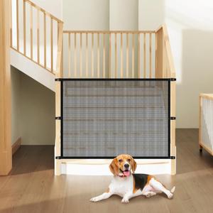 Dog Pet Mesh Safety Barrier for Stairs - Baby Gate for Stairway - No Drilling Puppy Barrier for Indoor - Banister to Banister (54"W to 60"W x 32"H)