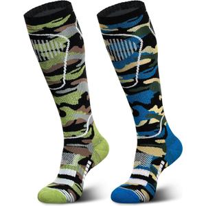 unenow Merino Wool Ski Socks 2 Pairs, Thermal Knee High Warm Socks for Snowboarding, Hiking, Cold Weather, Snow, Hunting (Large, 2 Pairs-camouflage Blue/Camouflage Green)