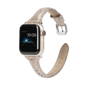 Wearlizer Thin Glitter Leather Compatible with Apple Watch Leather Bands Women 38mm 40mm 41mm 42mm 44mm 45mm 46mm 49mm for iWatch Series 11 10 9 8 7 6 5 4 3 SE/Ultra 3 2 1 Slim Bling Glistening Strap