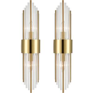 2-Light Modern Brushed Titanium Gold Wall Sconce with Clear Glass Crystal Luxury Wall Light Fixtures for Bedroom Living Room Bathroom Vanity Mirror Light Fixtures Set of 2