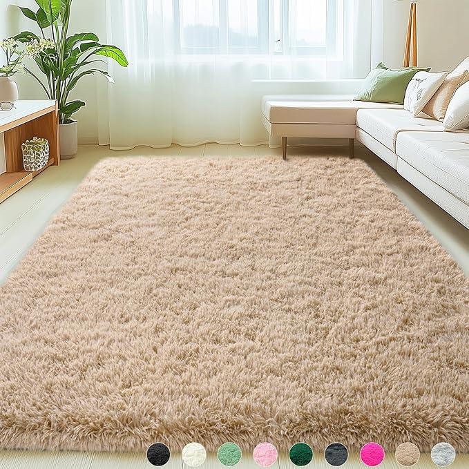6x9 Rugs for Living Room, Large Fluffy Area Rugs for Bedroom, Soft Carpet Shag Kids Room Rug, Non-Slip Fuzzy Rugs Indoor (Light Tan, 6ft x 9ft)