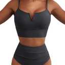 Herseas High Waisted Bikini Sets for Women - V Wire Two Piece Swimsuits Swim Suits 2026 Tummy Control Bathing Suit (Medium, Dark Grey)