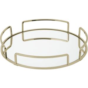 Home Details Rounded Mirrored Vanity Tray | Dimensions : 12.99" L x 12.99" W x 2.05" H | Glass Base | Great for Cosmetics | Jewelry | Toiletries | Organization | Stain Gold (Satin Gold)
