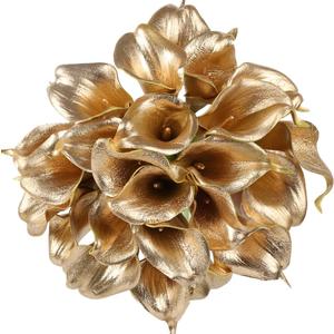IPOPU Gold Flowers, 24pcs Gold Calla Lilies Artificial Flowers for Decoration for DIY Wedding Bouquets Centerpieces Bridal Shower Party Home Flower Arrangement Decorations (Golden)