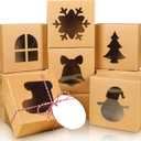 COTOPHER 30Pcs Christmas Cookie Boxes with Window, 4x4x2.5 inch Kraft Brown Bakery Boxes for Gift Giving, Mini Cake Boxes for Treat Donuts Chocolate Strawberries Pastries Muffins