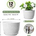 Meowell Plant Pots 12 inch, Plastic Planters with Drainage Holes and Saucers, Large Flower Pots for Indoor Outdoor Plants, Modern Decorative Pots for Garden House Plants, Speckled White