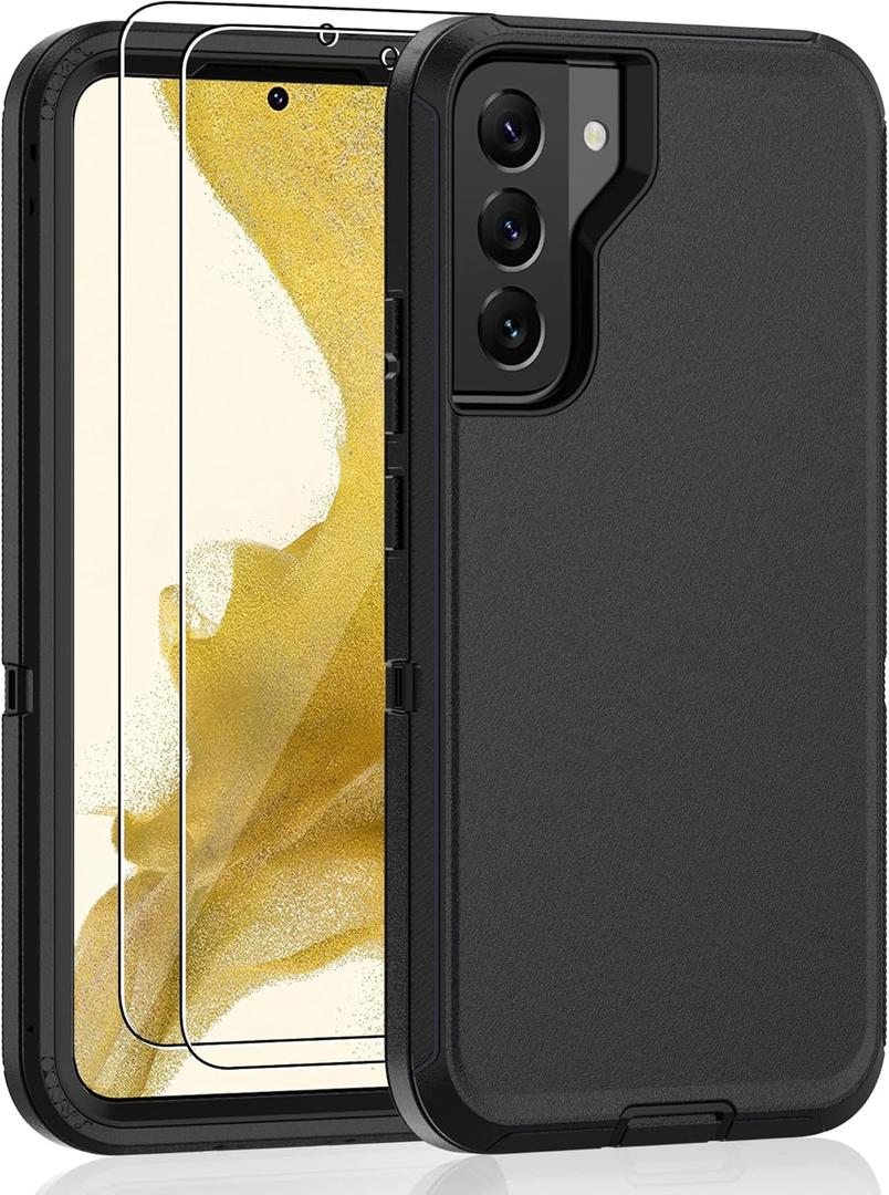 for Samsung Galaxy S22 Plus Case with [2 Pack] HD Screen Protector, [Military-Grade] Shockproof Dust/Drop Proof 3-Layer Full Body Protection Heavy Duty Case for Galaxy S22+ Plus, Black