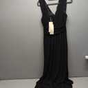 Womens 2025 Formal Dresses Wrap V-Neck Ruched Sexy Bridesmaid Wedding Guest Maxi Dresses (Small, Black)