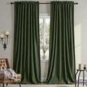 Nemia Olive Green Velvet Curtains Thermal Insulated Blackout Curtain for Bedroom Window Living Room Darkening Luxury Vintage 63 Inches Long Heavy Drapes Panels Rod Pocket Set of 2