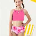 Girls Swimsuit 2 Piece Bathing Suit Tankini Adjustable Straps Cut Out Swimwear Size 9-16Y