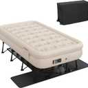 DWVO Inflatable Twin Air Bed with Folding Frame & Rolling Bag, Built-in Pump Blow Up Mattress for Camping, Guest Room & Travel, Portable Air Mattress with Case, 75 x 39 x 24 Inches, Brown