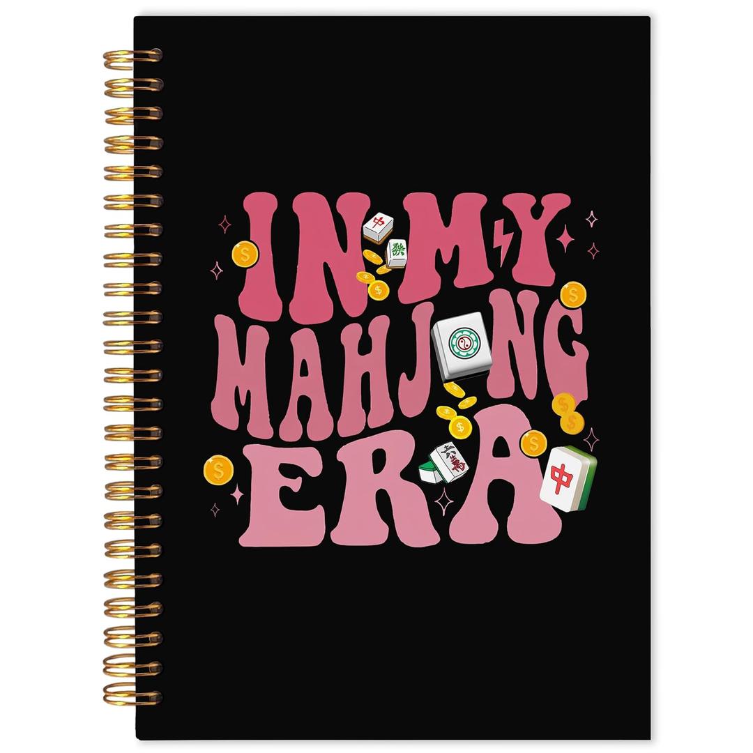 Trendy Pink Mahjong Notebook, Mah Jong Lover Gifts for Women Journal, Gifts for Mah Jong Players, in My Mahjong Era Hardcover Spiral Notebook 5.5x8.3 Inch