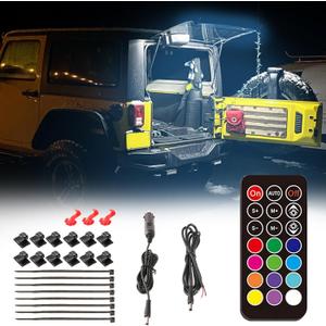 BooYu RGBW Rear Glass Lift Gate Dome Led Light Bar RF Wireless Remote Tailgate Camping Lights Rear Cargo Liftgate Interior Overhead Light Compatible with Jeep Wrangler YJ TJ JK JKU JL JLU 2/4-Door