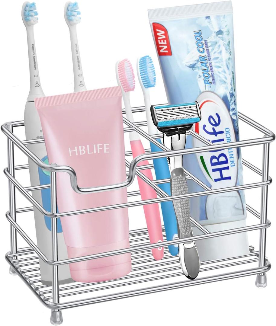 HBlife Large Electric Toothbrush Holder for Bathroom, Silver Stainless Steel Bathroom Accessories Organizer for Small Spaces
