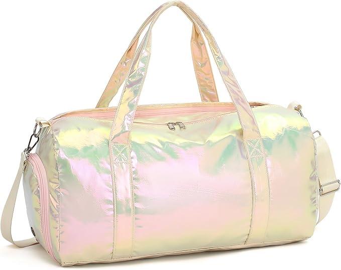 LEDAOU Gym Bag Sports Duffle Bags with Wet Pocket Weekender Overnight Bag with Shoe Compartment and Air Hole for Girls Kids Women Foldable Travel Bags