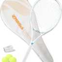 Tennis Racket - Super Value Set with Pre-Strung, Comfortable Handle, 27'' Tennis Racquet for Adults, Includes 3 Tennis Balls, 2 Overgrips and 1 Tennis Bag (Blue)
