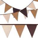 VitalCozy 33ft Western Cowboy Party Decorations Cowgirl Triangle Flag Lambskin Suede Wild West Pennant Banner Garland Streamer for Birthday Safari Party Decor(Brown)