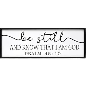 SwallowLiving Be Still and Know That I Am God Framed Wall Art 42 x 15 Inch Rustic Farmhouse Bedroom Sign, Wooden Black Frame Guest Room Master Bedroom Decor
