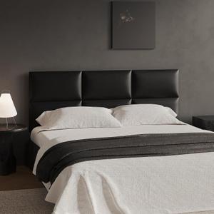 Black Stick-On Wall Mounted Headboard - 6-Piece Modular Bed Backboard for Queen Size Beds, 24 x 12 Inches Each, Easy-to-Install, Sound-Proofing, and Decorative Bed Headboard for Modern Bedrooms