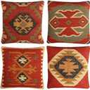 JAIPUR KILIM RUGS Set of 4 Wool Jute Vintage Kilim Cushion Covers,Home Decor Pillowcases Handwoven Turkish Pillow Decorative Throw Pillow Covers (Multicolor-4)
