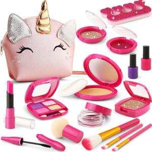 Pretend Makeup Kit for Toddlers Girls, Play Makeup Set for Kids 3-5, Unicorn Toy Purse with Fake Make up for Little Girls 4-6, Gifts for 3-8 Year Old