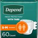 Depend Incontinence Protection with Tabs, Unisex, Small/Medium (1934" Waist, Up To 170 lbs), Maximum Absorbency, 60 Count (3 Packs of 20)