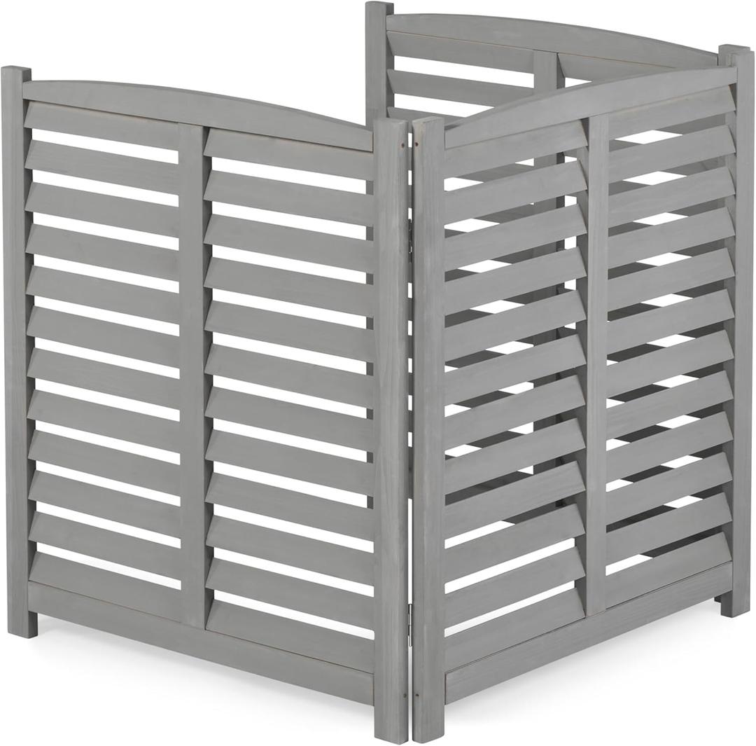 YOPTO 32" W x 38" H,3-Panel Outdoor Air Conditioner Fence,Wooden Outside Wood Privacy Screen,for Pool Equipment Enclosure,Trash Can Enclosures,Air Conditioner,Grey