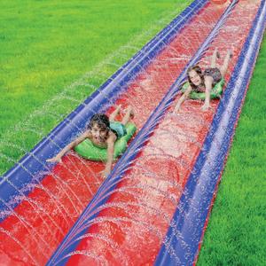 Stargo 2 Lanes inflatable Water Slide - Fun Slip Down and Slide Extra Long & Extra Wide - 25 Feet x 6 Feet Waterslide, Water Sprinkler and 2 Inflatable Body Boards, Family Backyard Outdoor Summer Toys