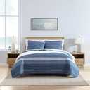 Nautica - Twin Quilt Set, Cotton Reversible Bedding with Matching Sham, Dorm Room Essentials (Coveside Blue, Twin) (Dark Blue/Medium Blue)