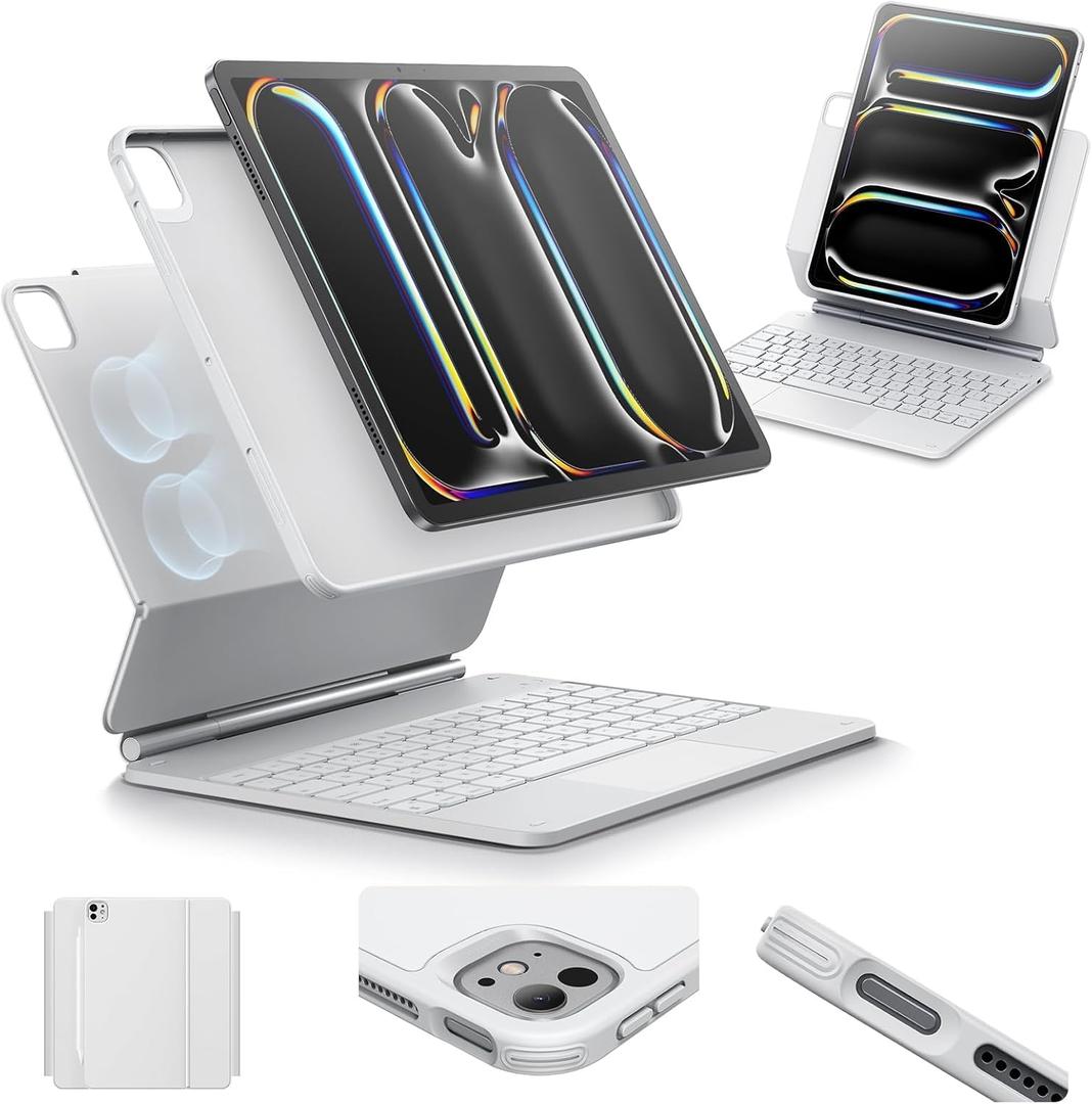 ESR iPad Pro 13 Inch Case with Keyboard (M5/M4, 2025/2024), iPad Pro 13 Keyboard Case with Easy-Set Magnetic Stand, Portrait/Raised Modes for iPad Pro 13, Removable, Rebound 360 Series,White