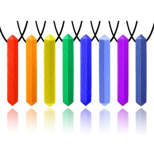 Sensory Chew Necklace, 8 Pack Diamond Chew Necklaces for Sensory Kids, Made from Food Grade Silicone for for Autistic, ADHD, Oral Motor Boys and Girls Children (Rainbow Color) (Red,Blue,Orange,Yellow, Green, Gray, Baby Blue, Purple)
