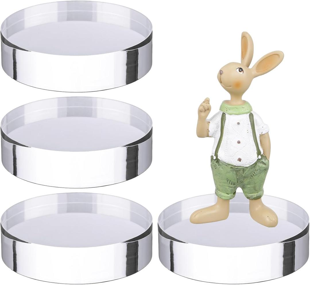 Barydat 4 Pack Acrylic Round Display Blocks Clear Polished Acrylic Jewelry Display Stand Holder Trophy Ring Showcase Base for Table Showing(4" X 4" X 1")