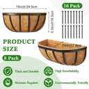8 Sets 16 Inch Window Deck Railing Planters Boxes with Coconut Liner Outdoor Wall Planter for Plants Balcony Metal Hanging Flower Bracket Basket for Fence, Porch, Patio Decoration